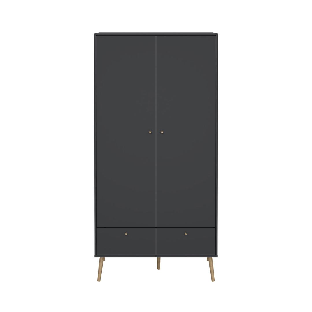 Tvillum Bodo Kleiderschrank 200x99x58cm, 2 Türen, 2 Schubladen Matte Grau.