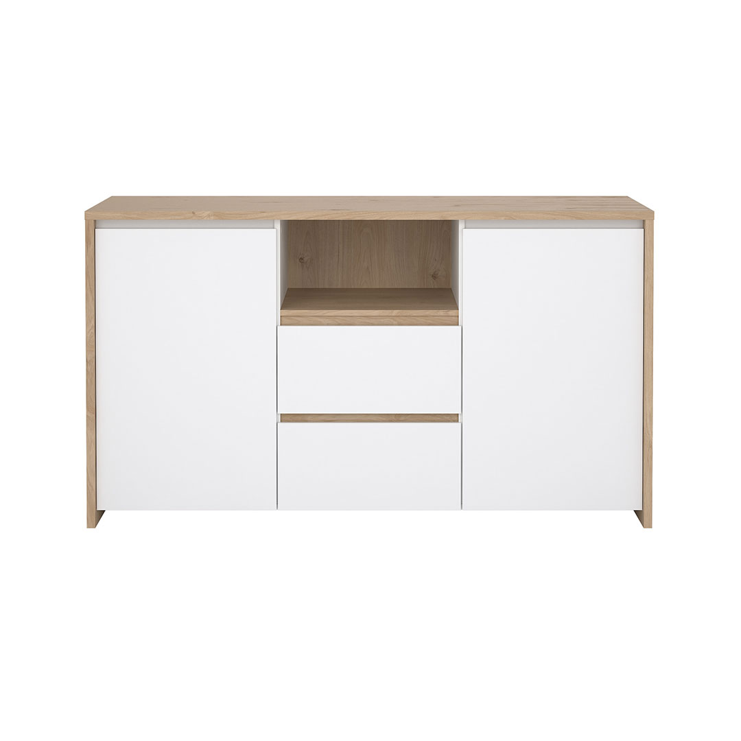 Next Sideboard 2 Türen, 2 Schubladen, 1 Ablage Eichen-Dekor, weiß hochglanz.