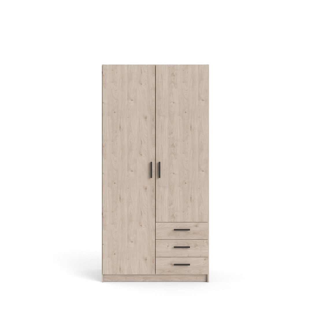 Spell Kleiderschrank 2 Türen und 3 Schubladen Hickory-Dekor.