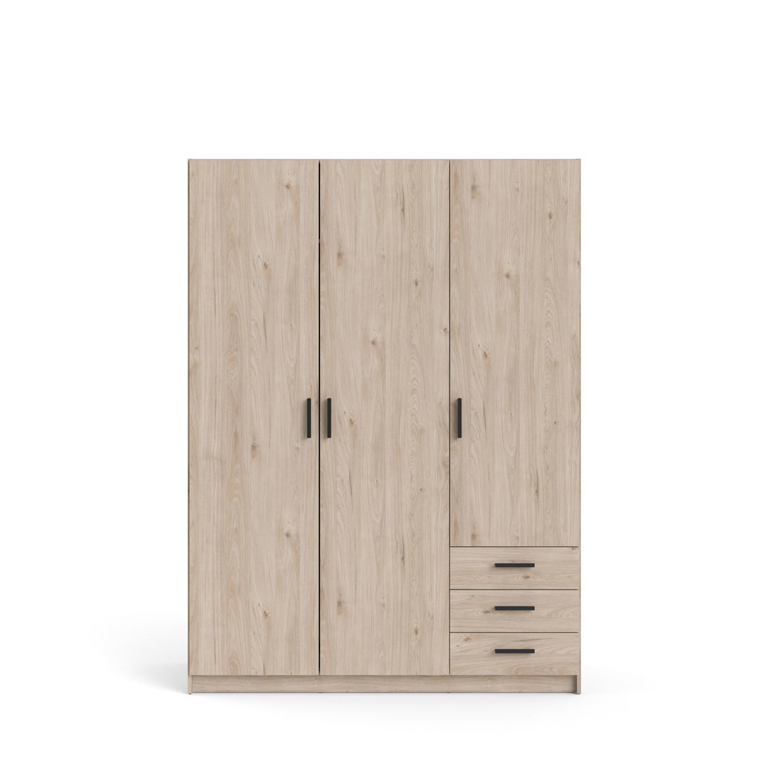 Spell Kleiderschrank 3 Türen und 3 Schubladen Hickory-Dekor.