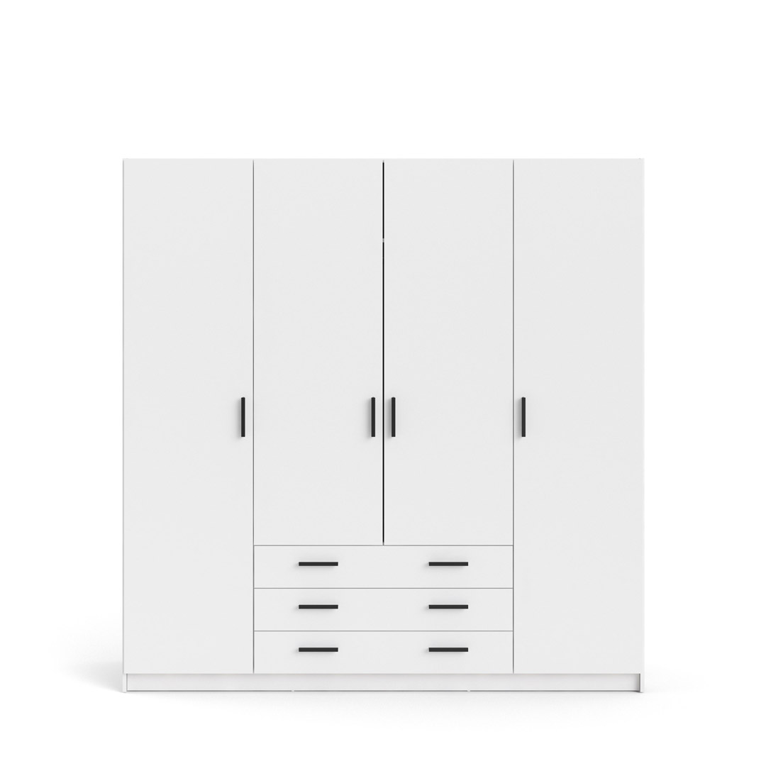 Spell Kleiderschrank B183 cm 4 Türen und 3 Schubladen weiß.