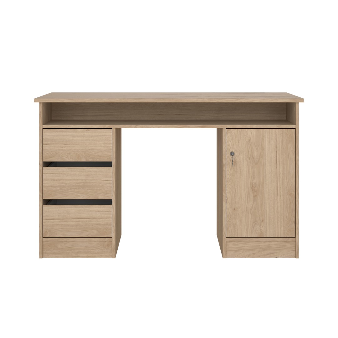 FunctionPlus Schreibtisch mit Schloss 1 Tür 3 Schubladen Nussbaum dekor.