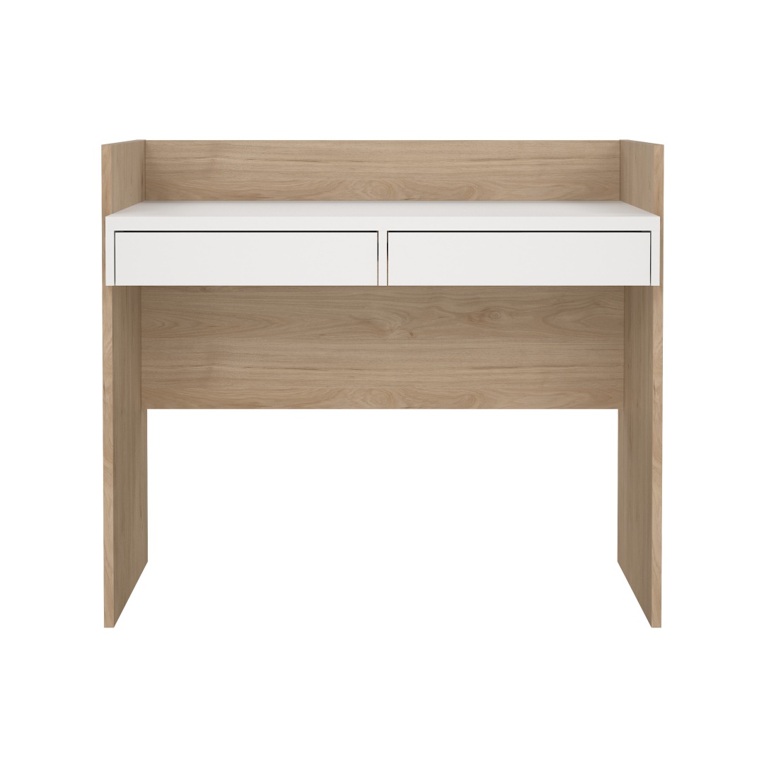 FunctionPlus Schreibtisch 2 Schubladen Nussbaum dekor weiß.