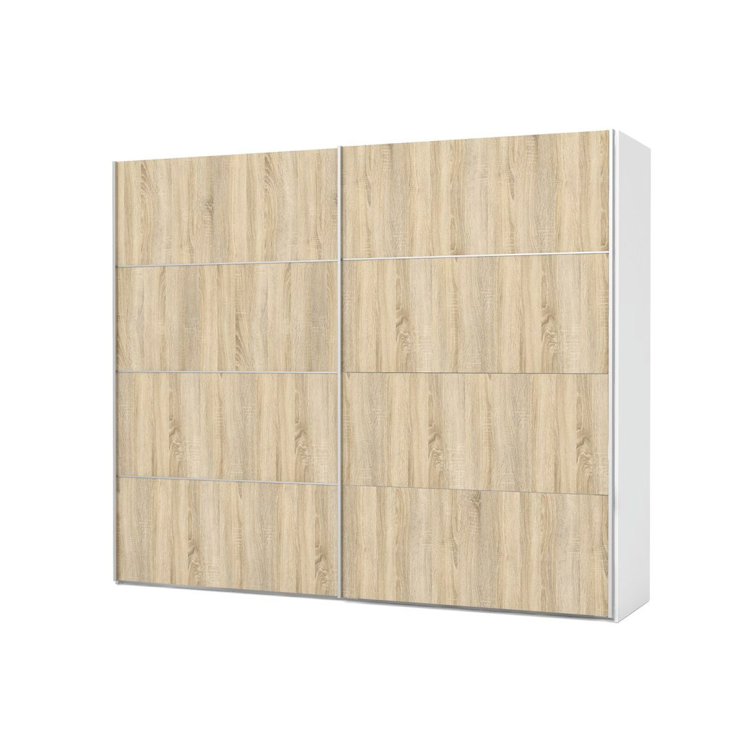 Veto Kleiderschrank 2 Türen, breite 242 cm, weiss und Eiche Struktur Dekor.