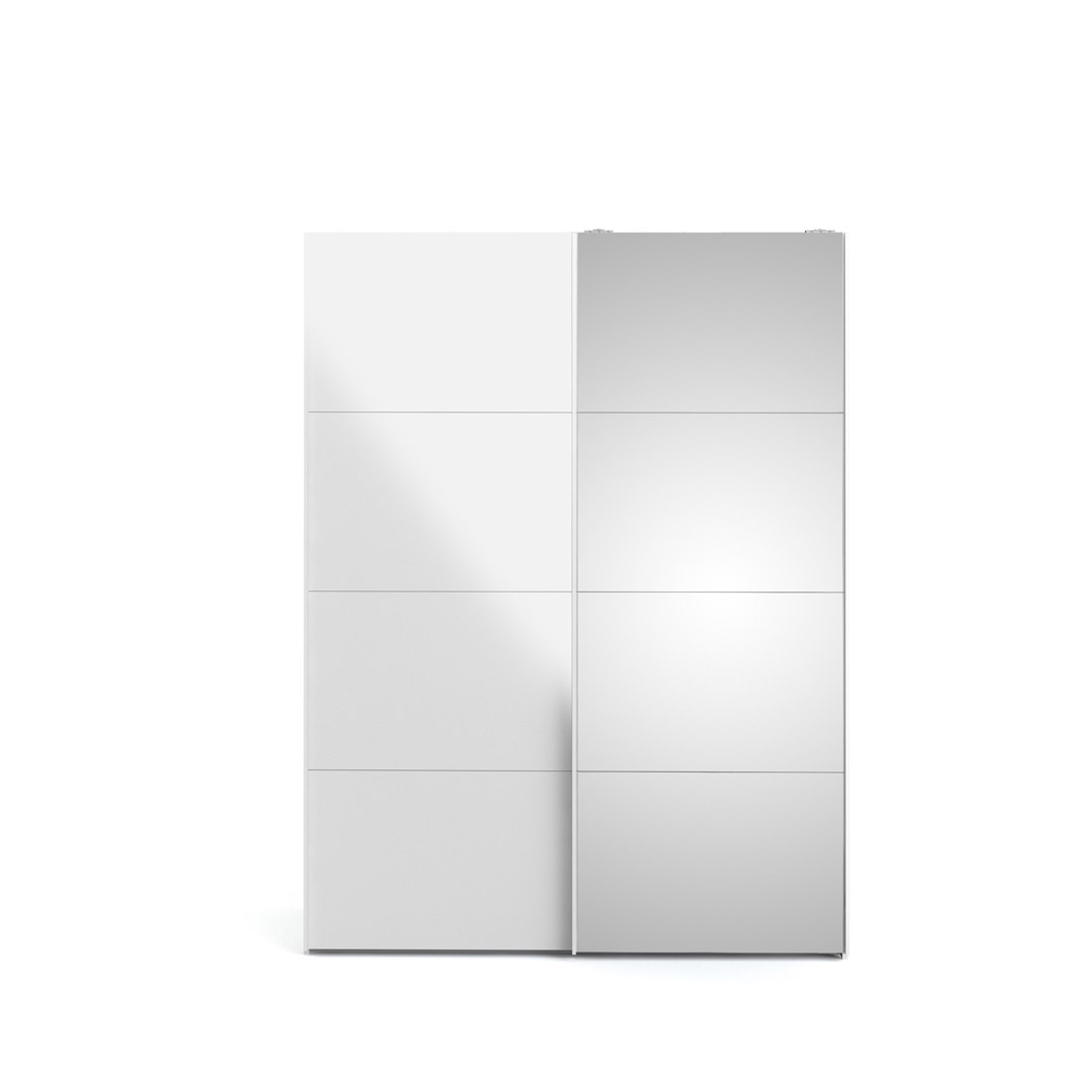 Veto Schiebetürenschrank B150 cm 1 Tür und 1 Spiegeltür weiß und weiß hochglanz.