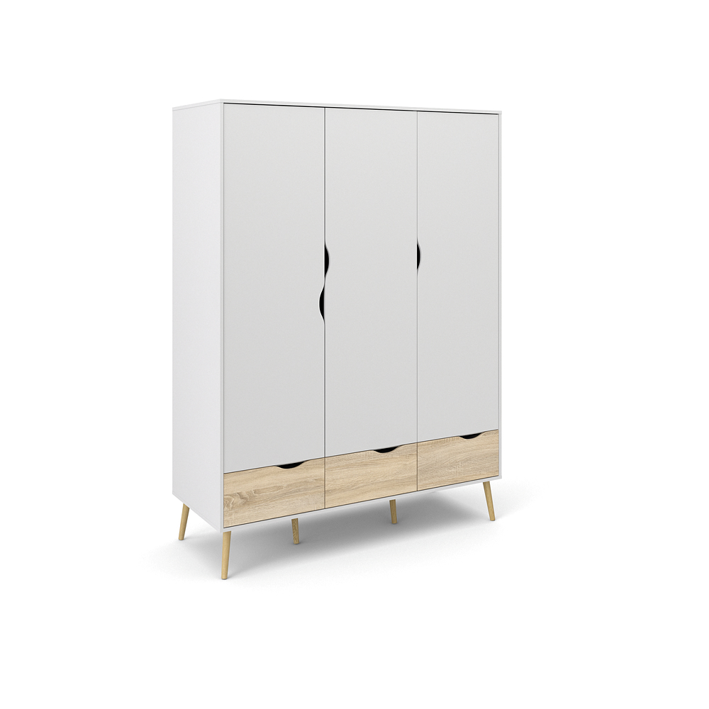 Tvillum Napoli Kleiderschrank Mit 3 Türen Und 3 Schubladen Weiss/ Eichestruktur/ Massiv Eiche.