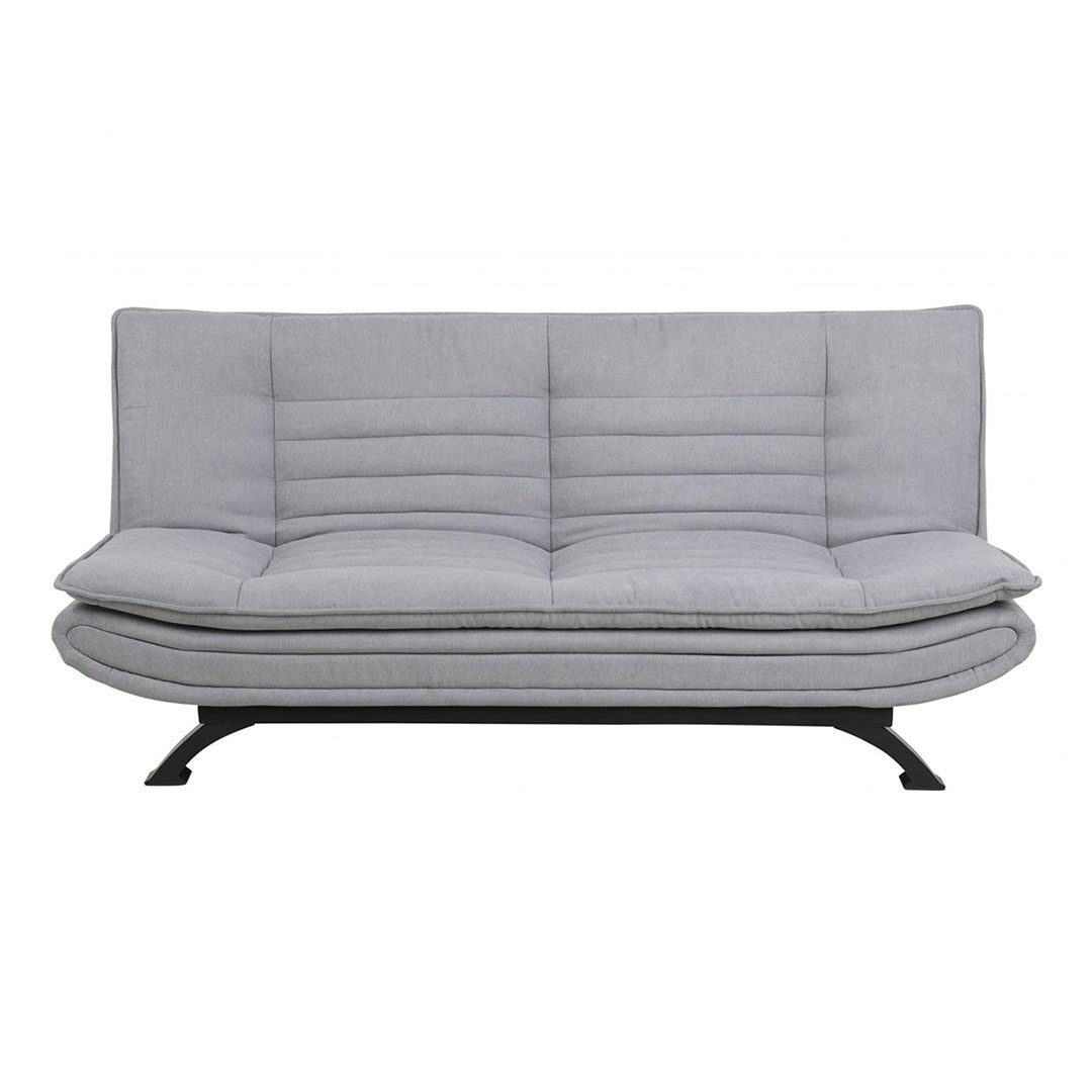 Fanny Schlafsofa in hellgrau mit schwarzen Gestell.