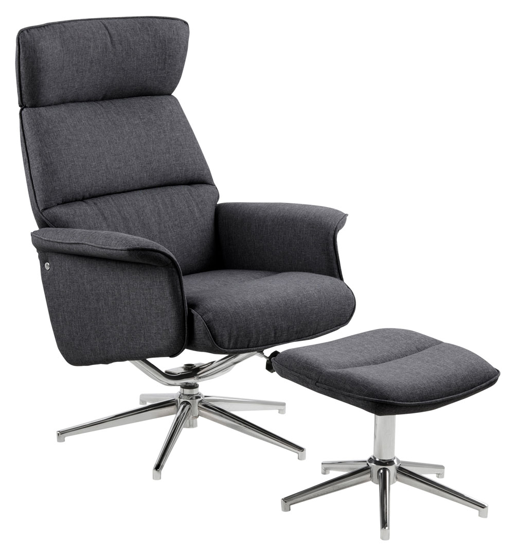 Actona Alura Sessel Relaxsessel Mit Hocker Dunkelgrau, Chrom.