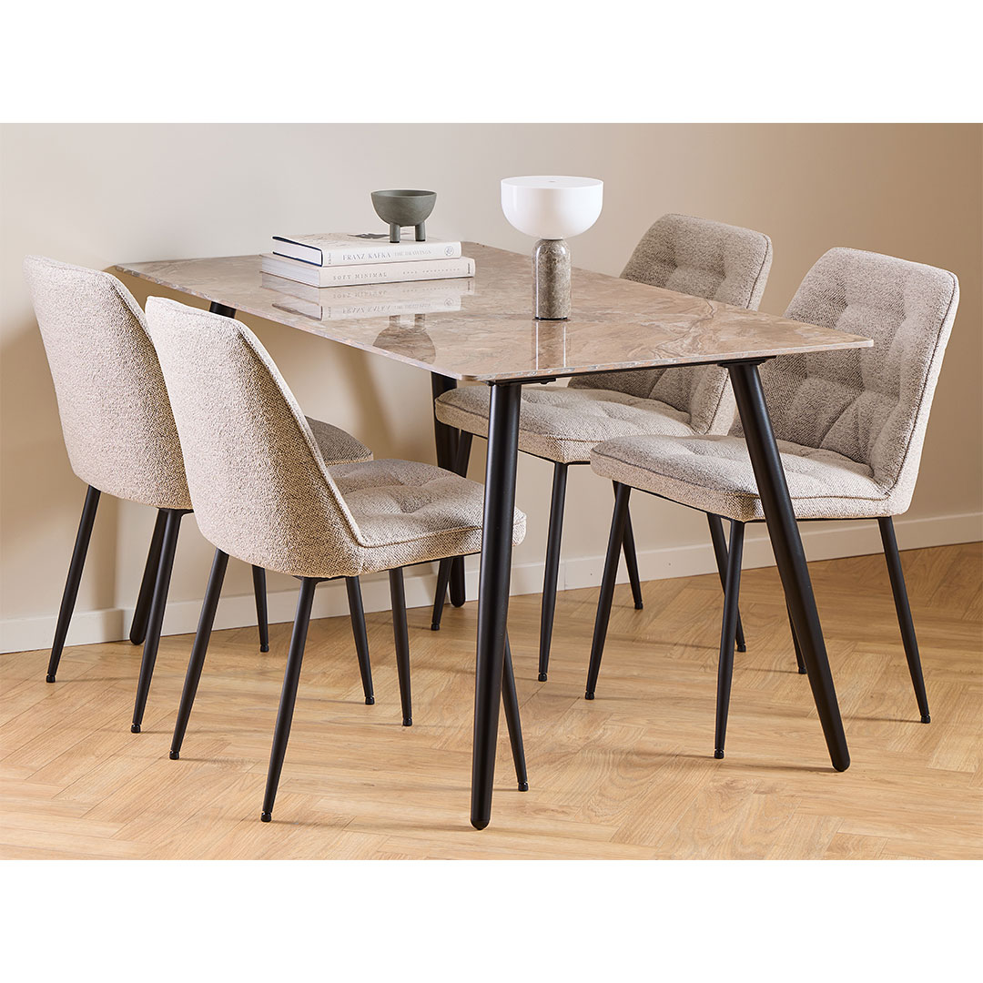 Actona Wicklow Essgruppe Tisch Mit 4 Stühlen Braun, Beige.