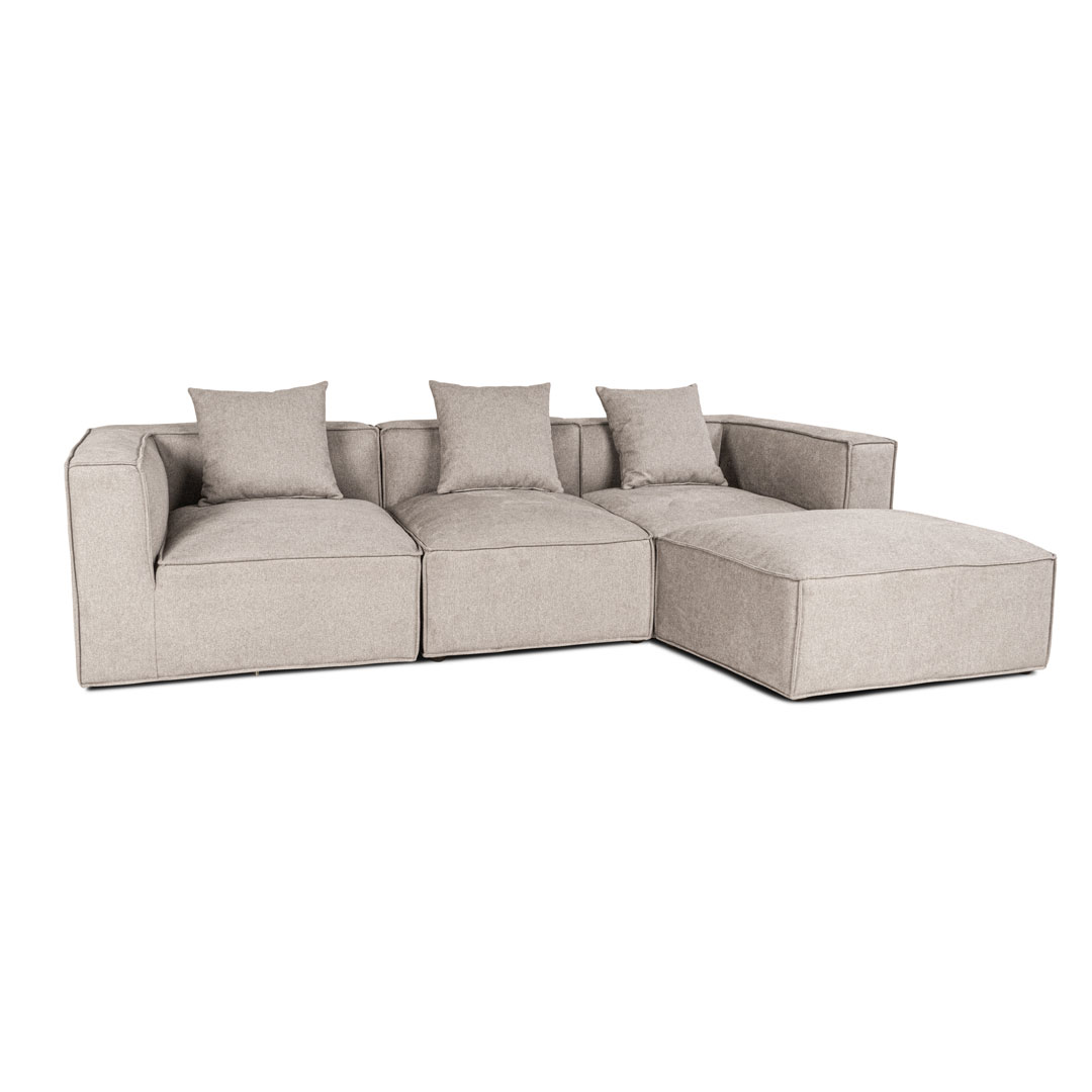 Trade Point Box Chaiselongsofa, 3 Dekokissen Hellgrau.