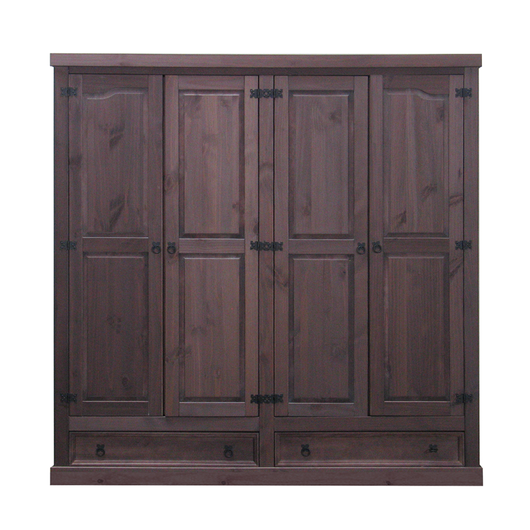 Herli - Mexico Brasilien New Mexico Kleiderschrank 4-trg. Mit 2 Schubladen Breite 194 Cm, Höhe 195 Cm Braun Gebeitzt/Wachs.