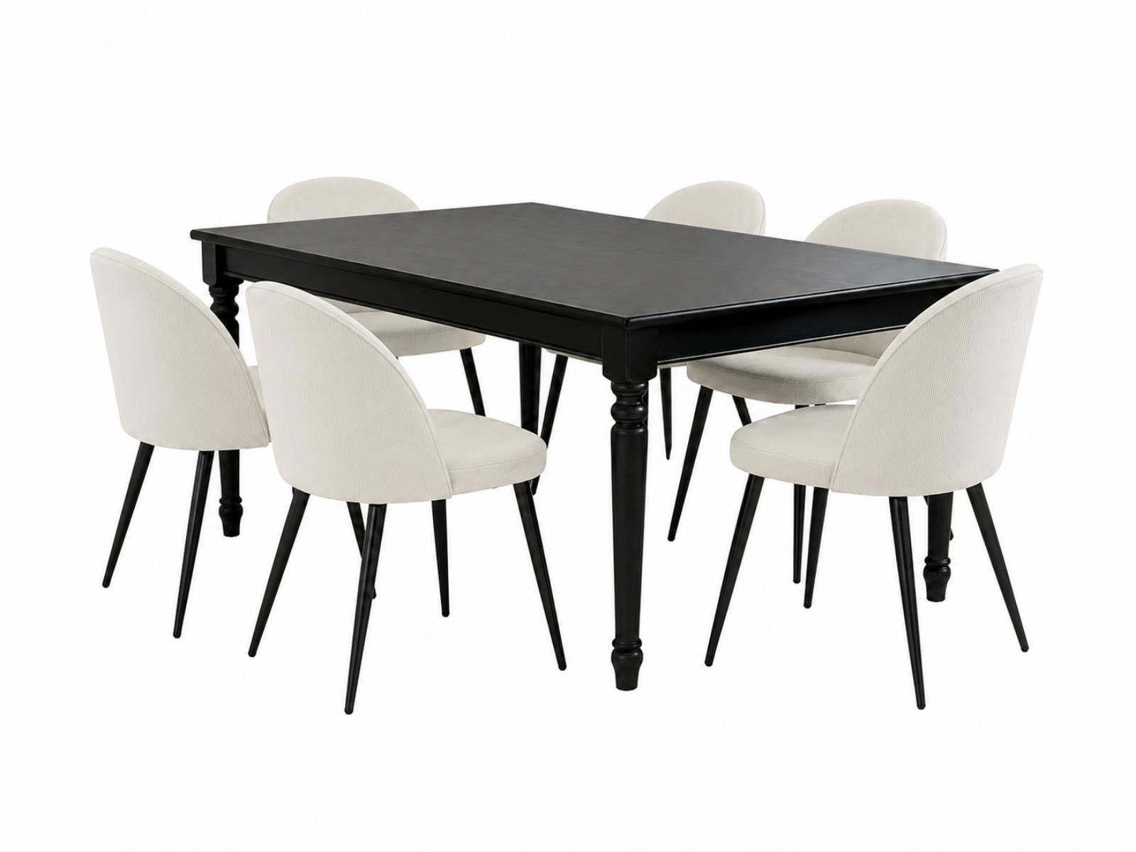 Amaretta Essgruppe Tisch schwarz 6 Stühle Samt beige.