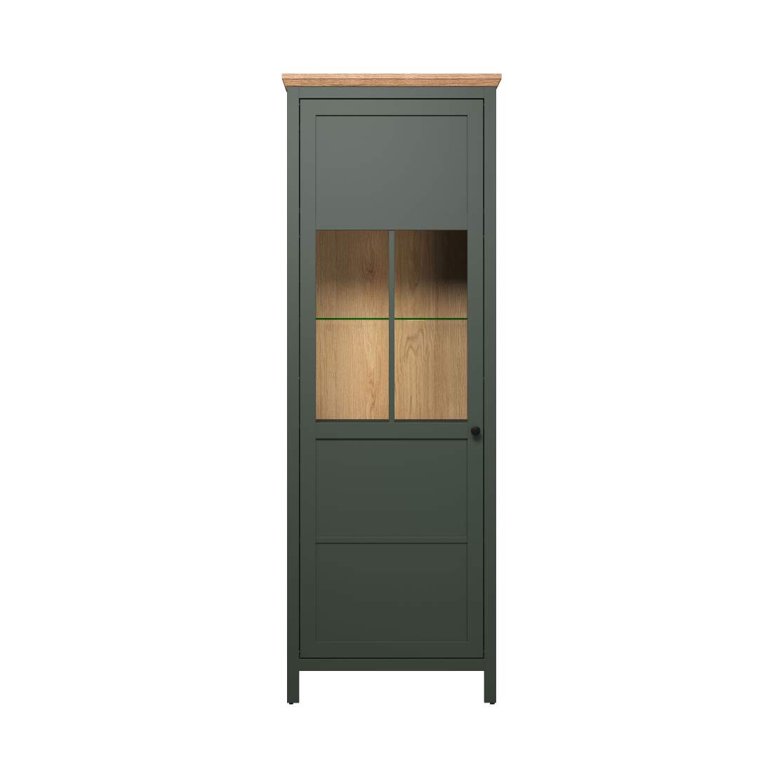 Stanton Vitrinenschrank grün, Eiche dekor.