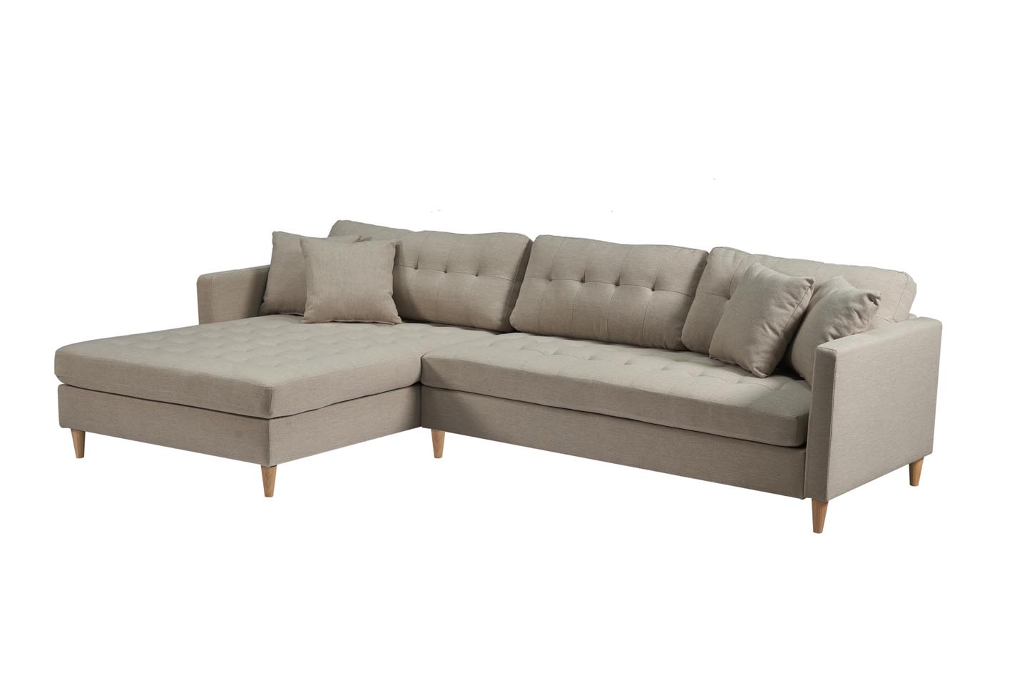 House Nordic Marino Deluxe Chaiselongsofa Rechts Oder Links Gewendet Mit Kissen Stoff Sandfarben.