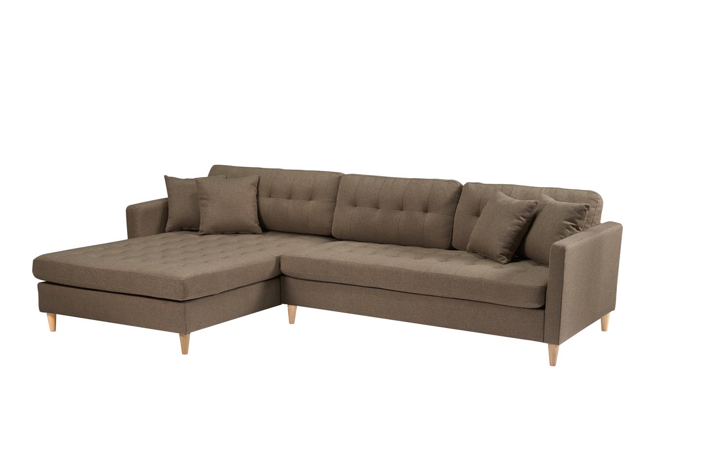House Nordic Marino Deluxe Chaiselongsofa Rechts Oder Links Gewendet Mit Kissen Stoff Braun.