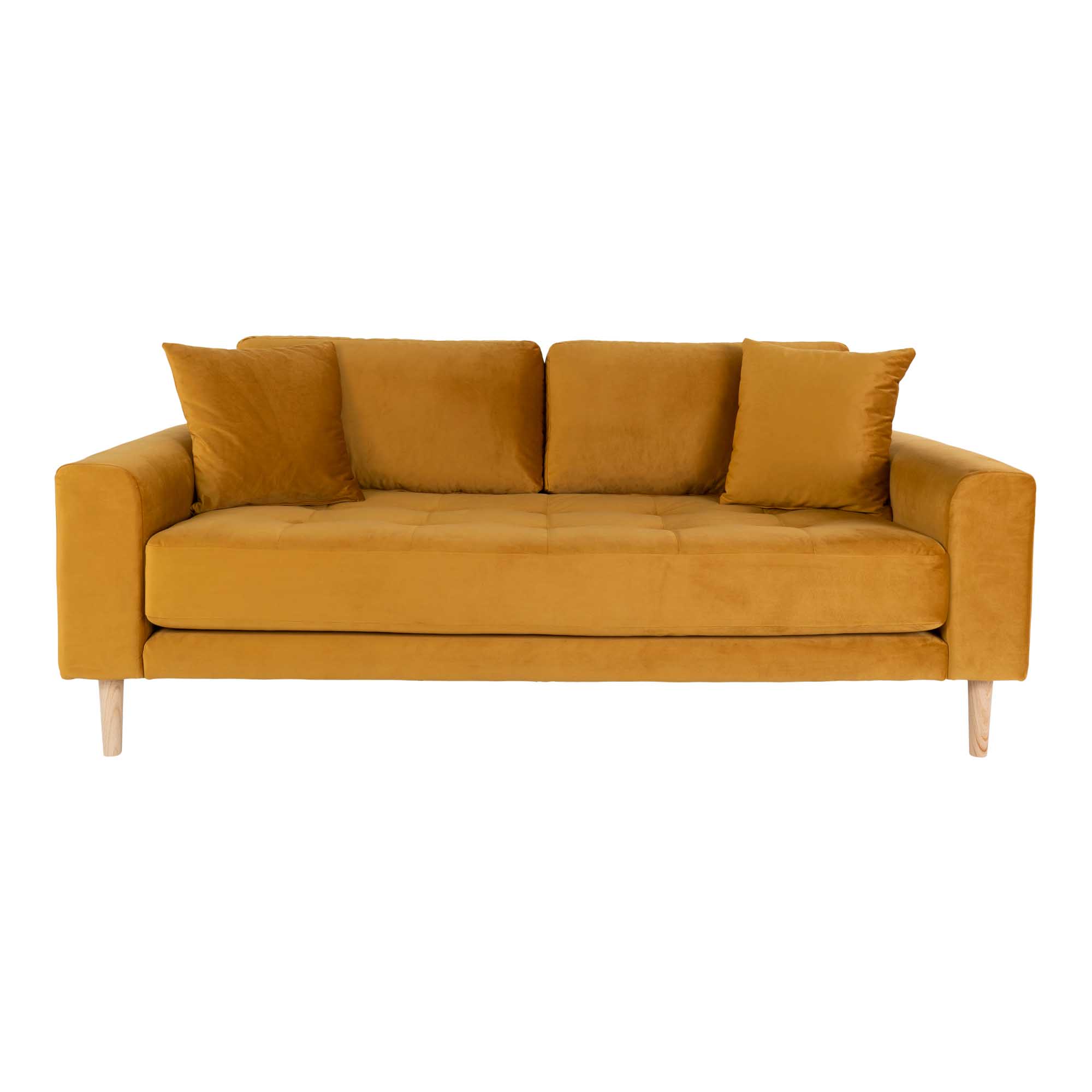 Lido Sofa 2,5 Pers. velour inkl. 2 dekorative Kissen, senfgelb.