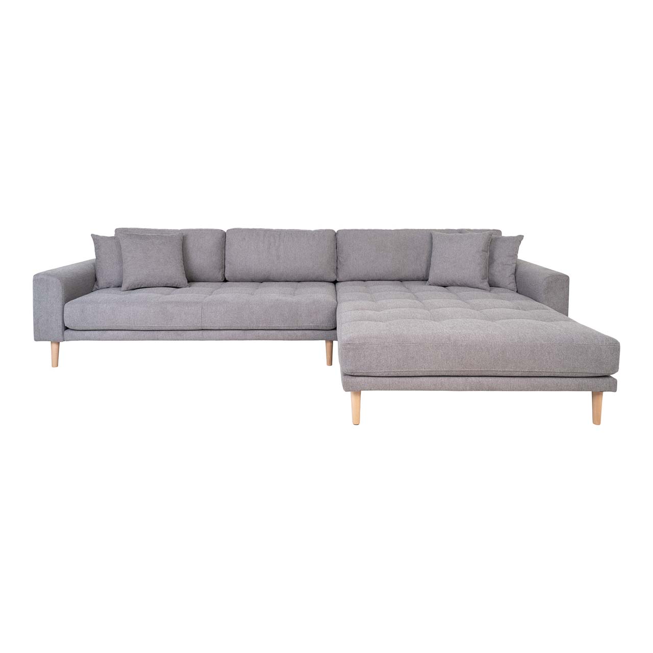 Lido Sofa , Loungesofa rechts gewendet mit 4 Kissen hellgrau.