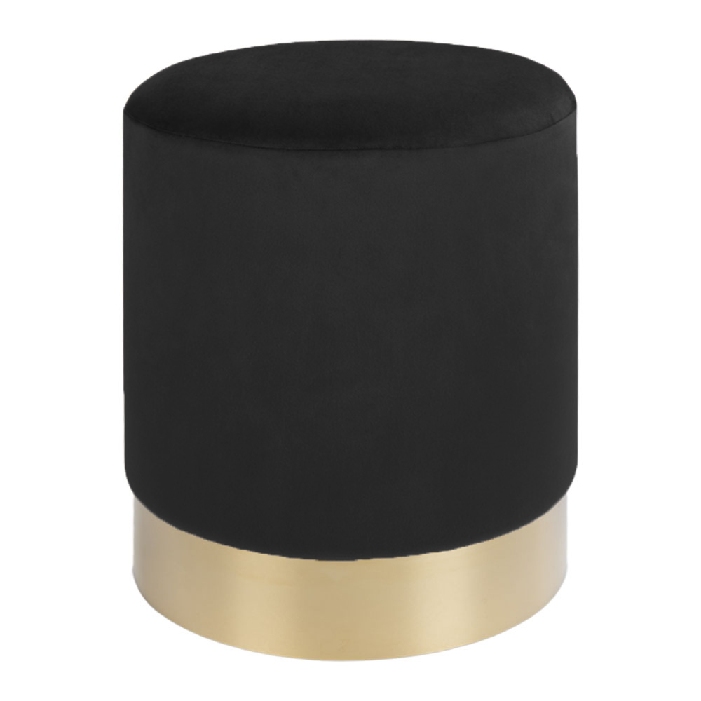 House Nordic Gavin Fusshocker, Pouf Schwarz Velour Mit Messingkante.