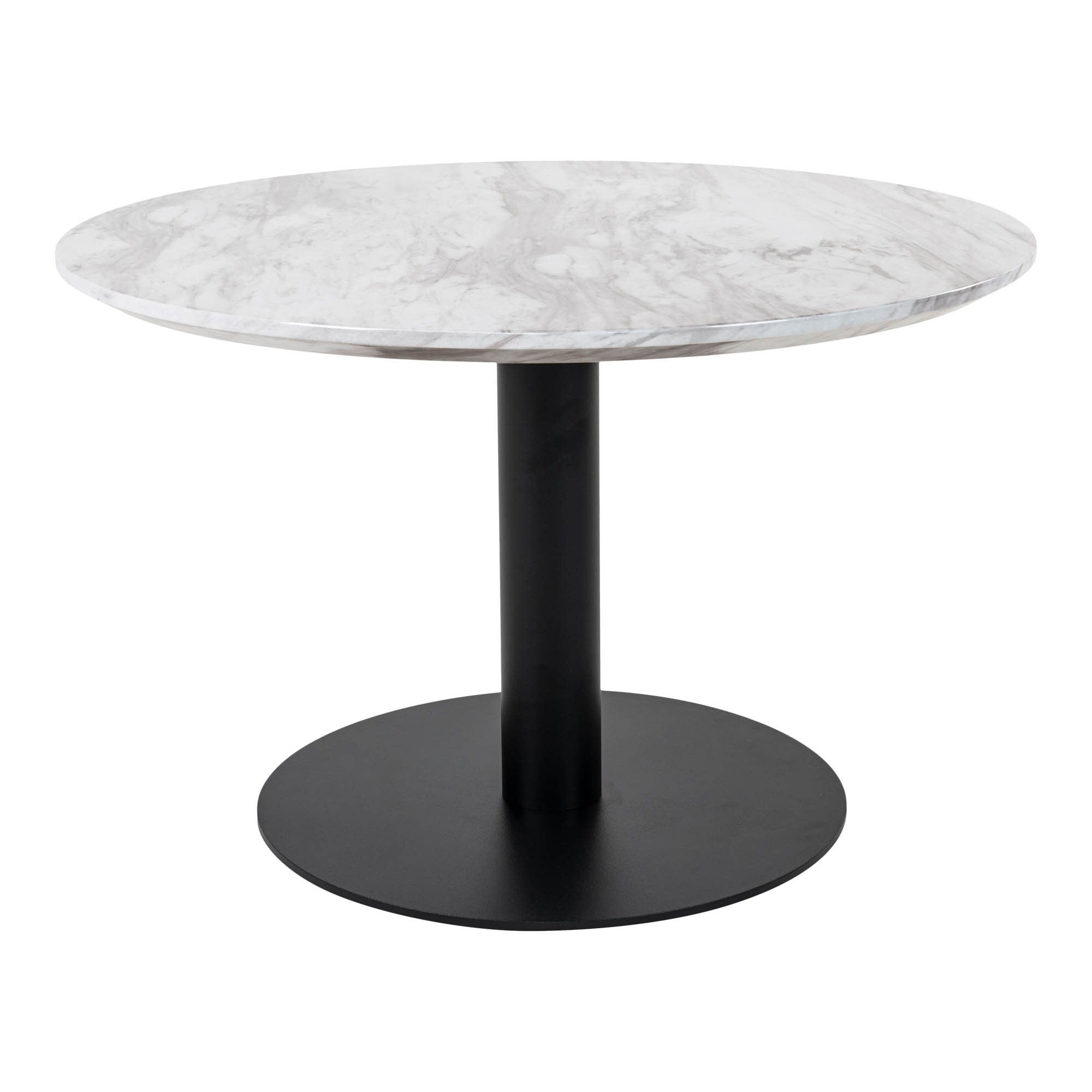 Bologna Couchtisch Ø70 cm Marmoroptik, schwarze Beine, weiß.