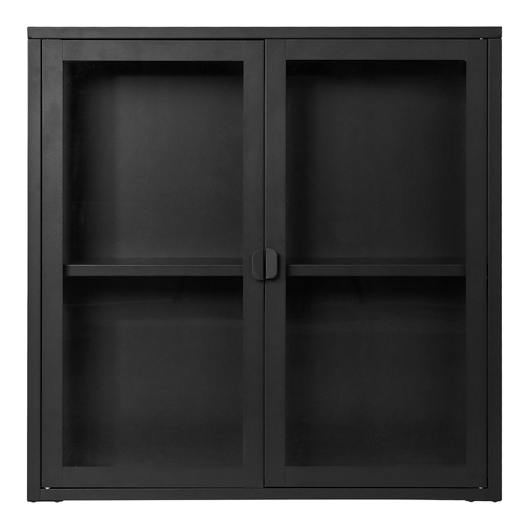 House Nordic Brisbane Vitrinenschrank Wandhängend, 2 Glas Türen Schwarz.