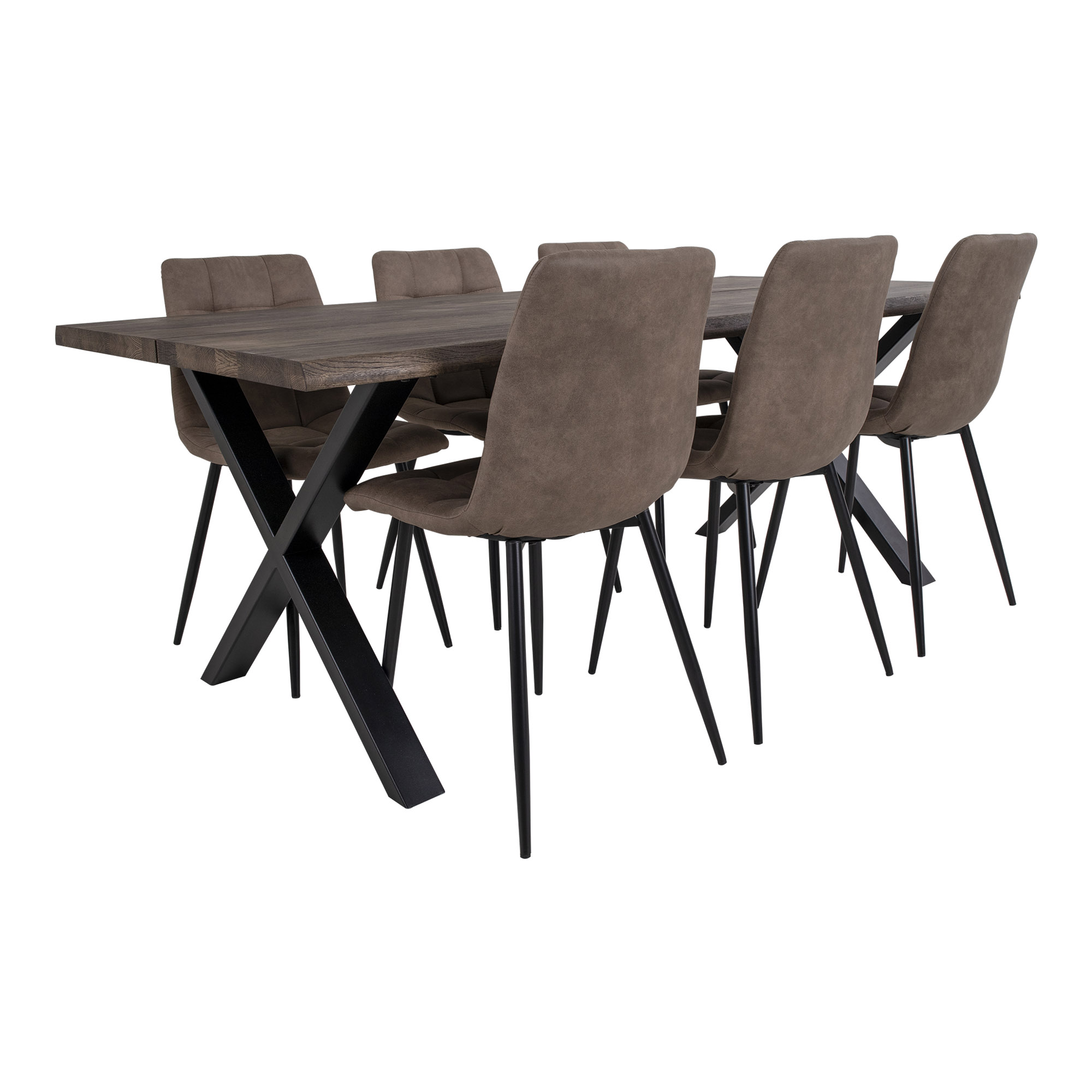 Tony Essgruppe , 1 Esstisch und 6 Stühle braun und Eiche.