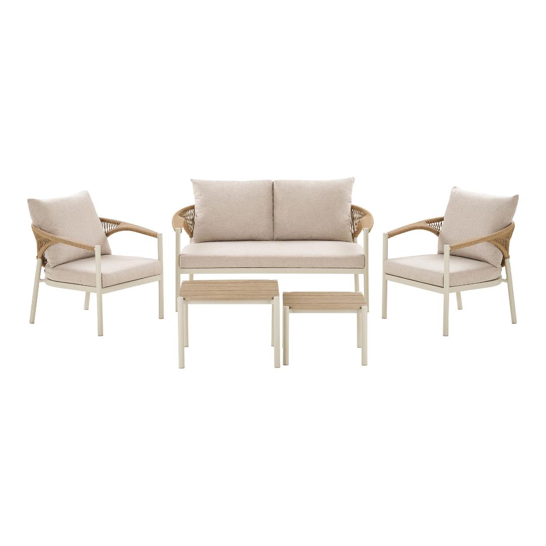Bella Lounge-Set inkl. Kissen Sofa, 2 Stühle, 2 Tische sand, natur.