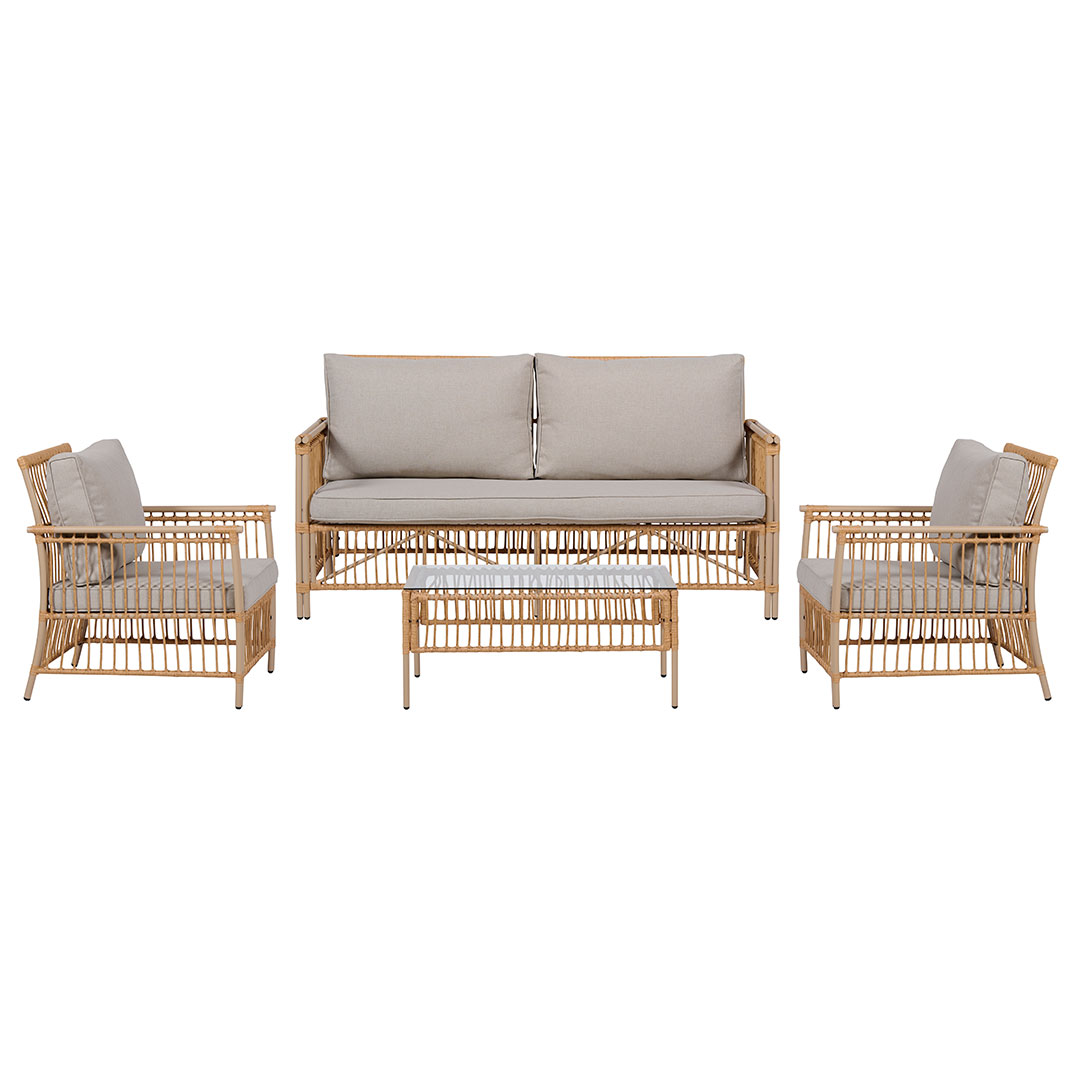 Neel Sofa-Set Polyrattan 4 Teile mit Kissen natur.