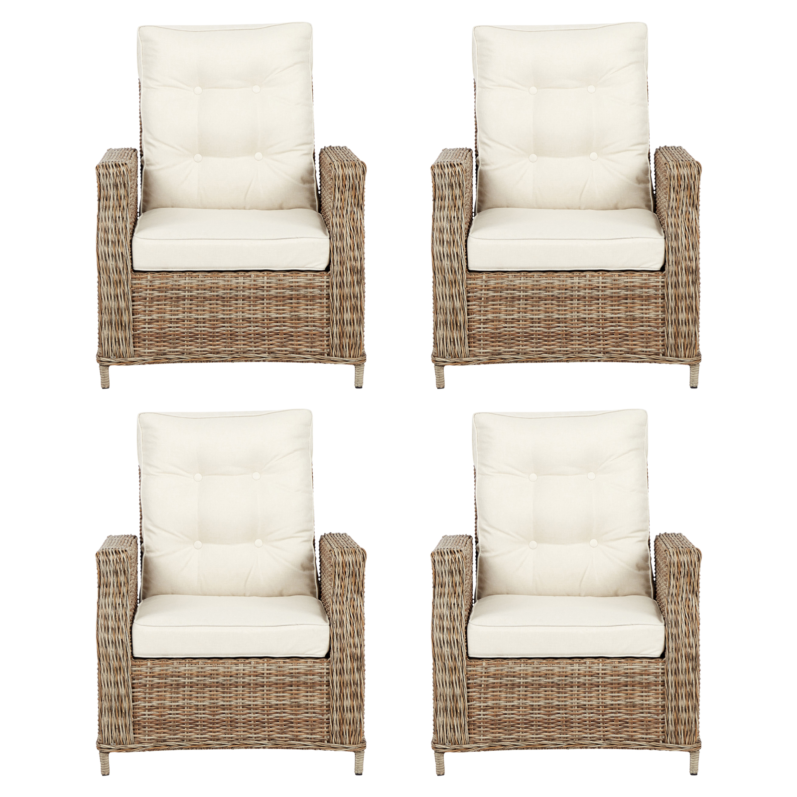 Gram 4 x Gartenstuhl Polyrattan mit Kissen natur.