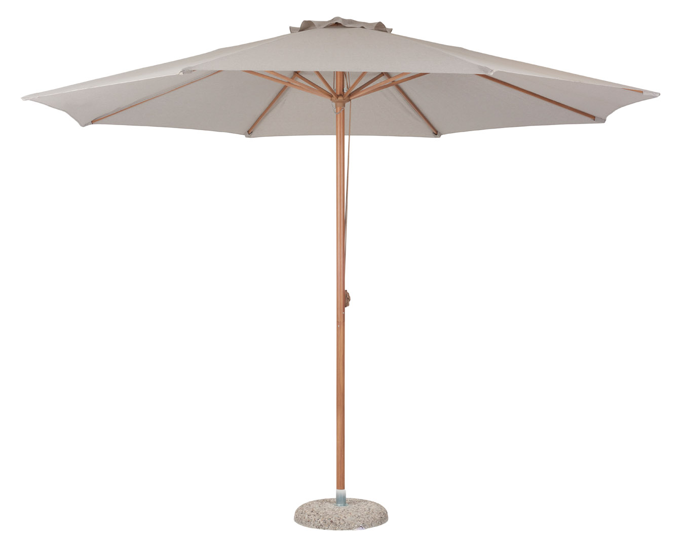 Frank Sonnenschutz Sonnenschirm mit Deichsel Ø3.5M Teakholz dekor, beige.