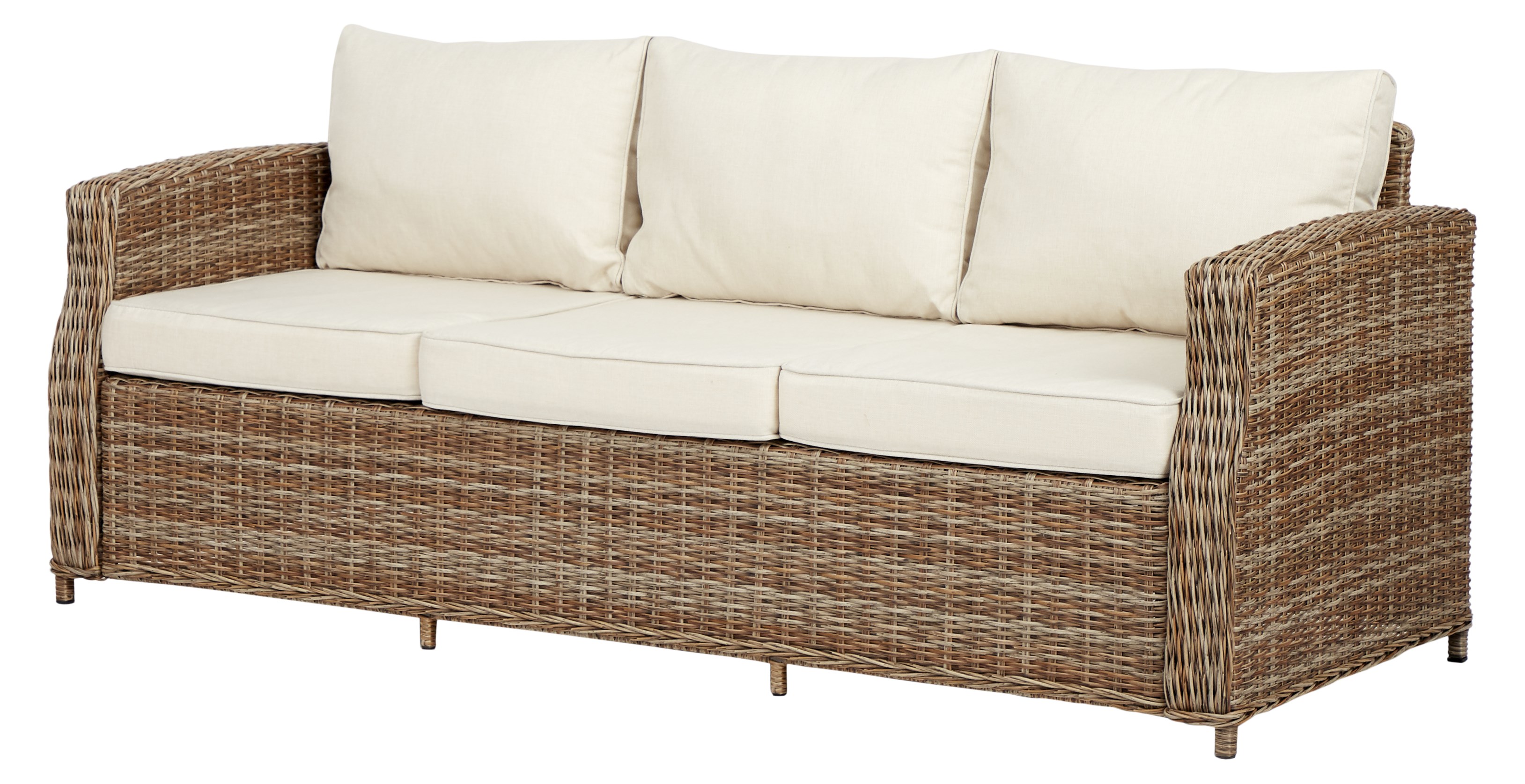 Gram Gartensofa 3 Sitzer, inkl. Sitzkissen, natur und offwhite.