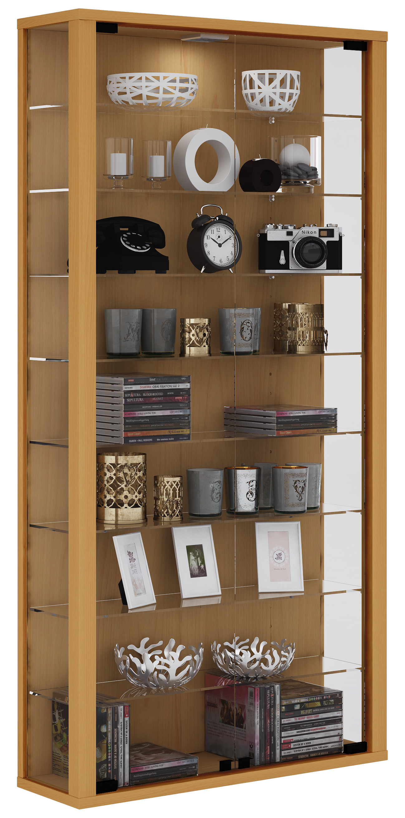Vcm Vitrosa Maxi Vitrinenschrank Wandhängend Mit 2 Glastüren 8 Glasböden Buche Dekor.