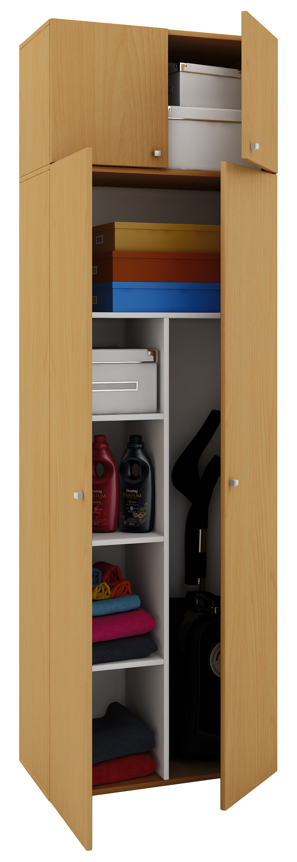 Vcm Vandol Ii Universalschrank, Reinigungsschrank Mit Oberschrank 4 Türen Buche Dekor.
