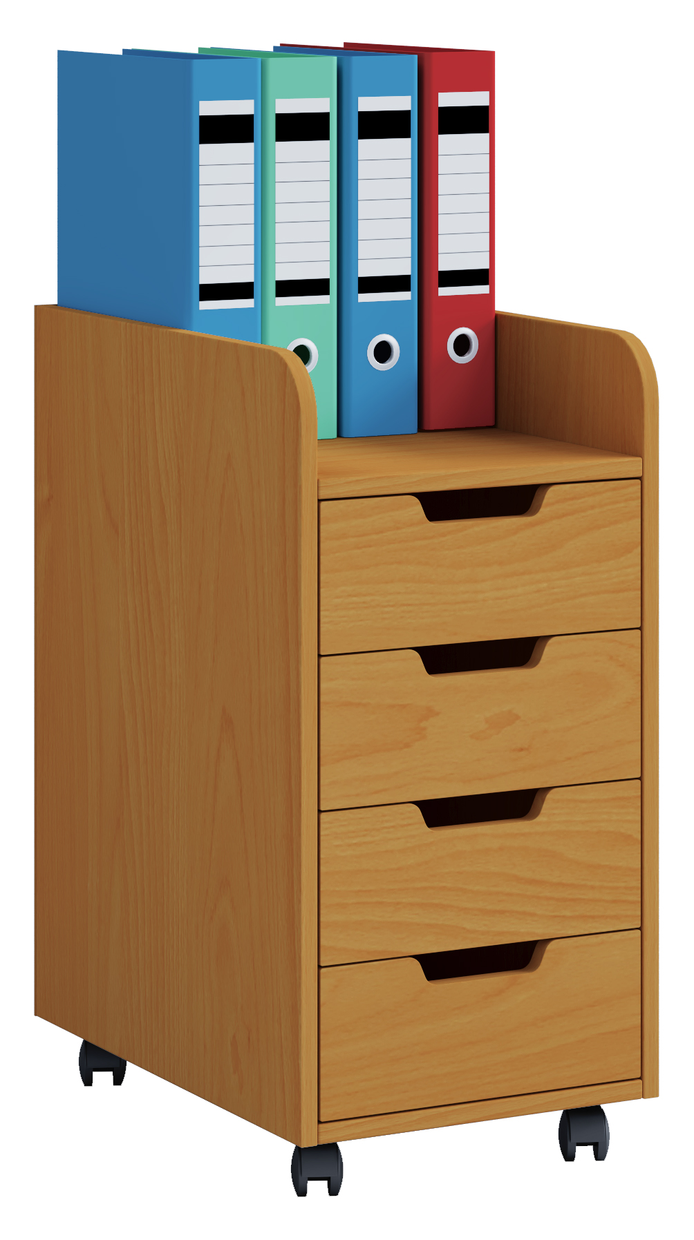Vcm Konal Mini Kommode , Büroarchiv Auf Rädern 1 Regal Und 4 Schubladen Buche Dekor.