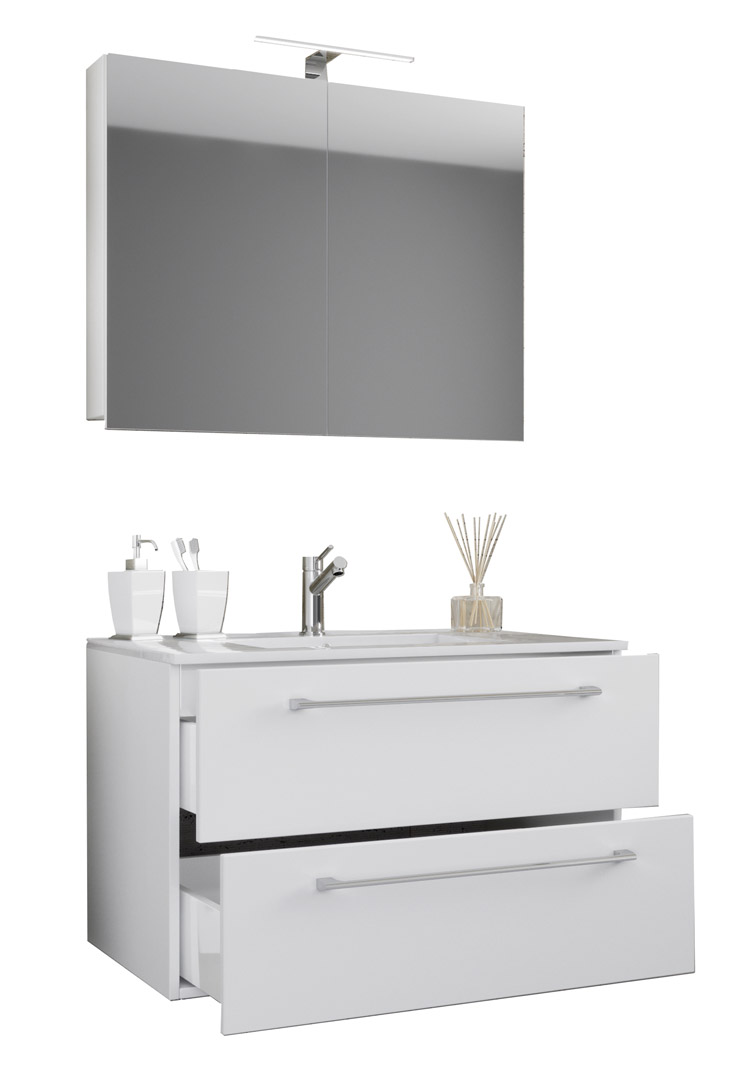 Badinos Badmöbel-Sets Spiegelschrank 80 cm Weiß.