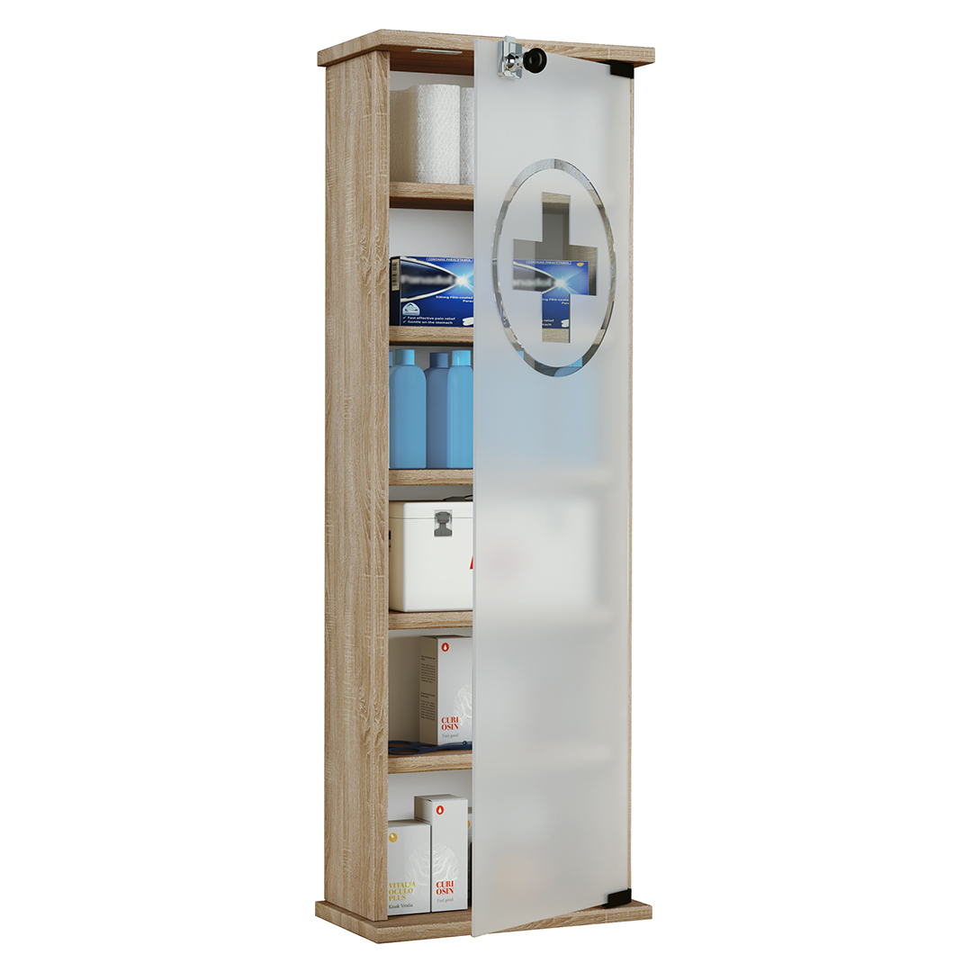 Vcm Gusal Badschrank , Medizinschrank Mit Glastür Sonoma-Eiche Dekor.