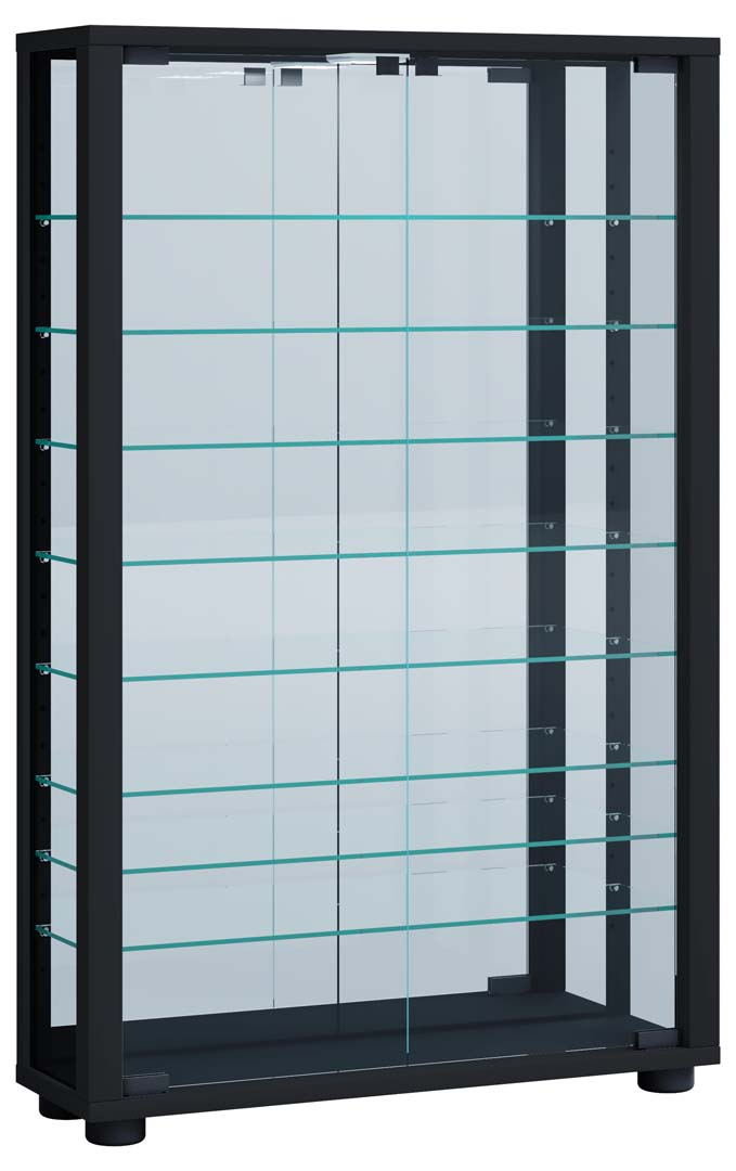 Vcm LumoMini Vitrinenschrank Mit Spiegel 2 Glastüren Schwarz.