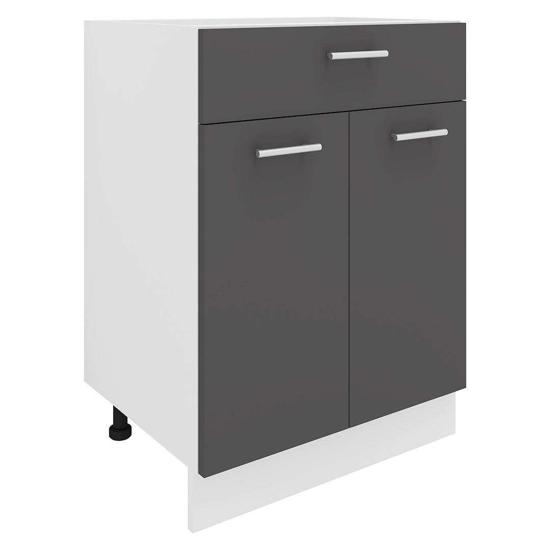 Vcm Esilo Küchenunterschrank 60 Cm 2 Türen, 1 Schublade Weiß, Grau.