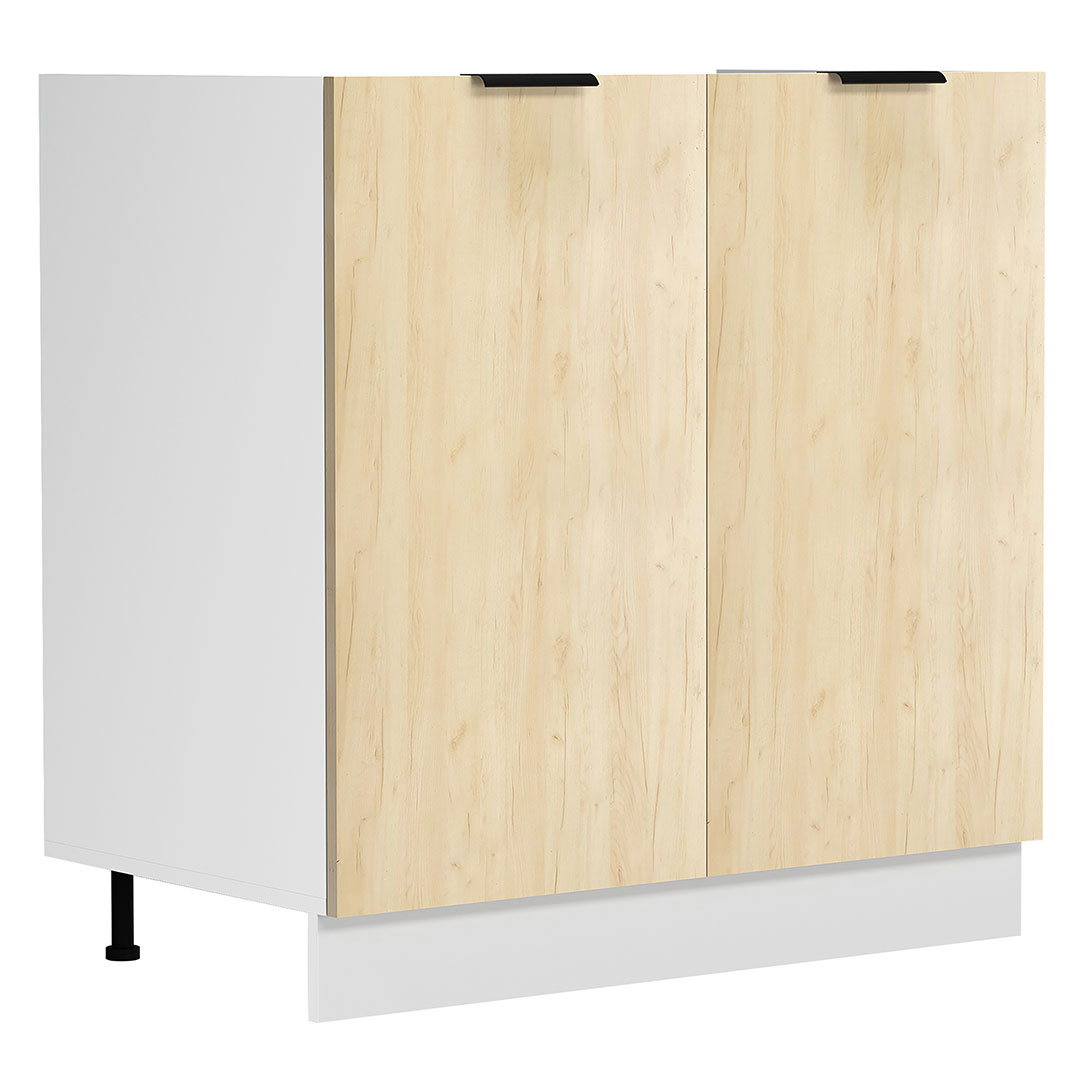 Fasola Küchenunterschrank Für Waschbecken 80 Cm 2 Türen Eiche Dekor, Weiß.