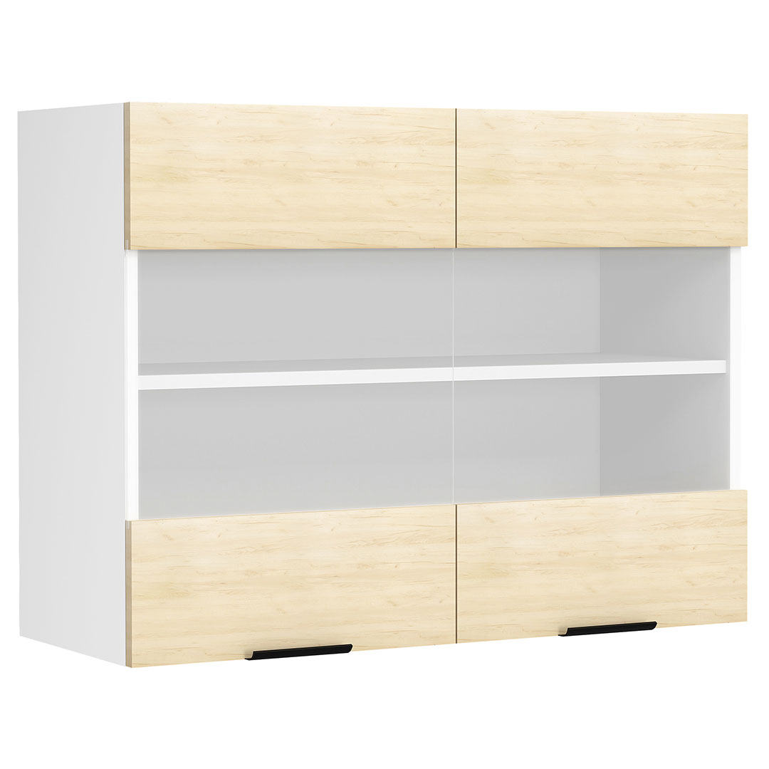 Vcm Fasola Küchenoberschrank 80 Cm 2 Glasstüren Eiche Dekor, Weiß.