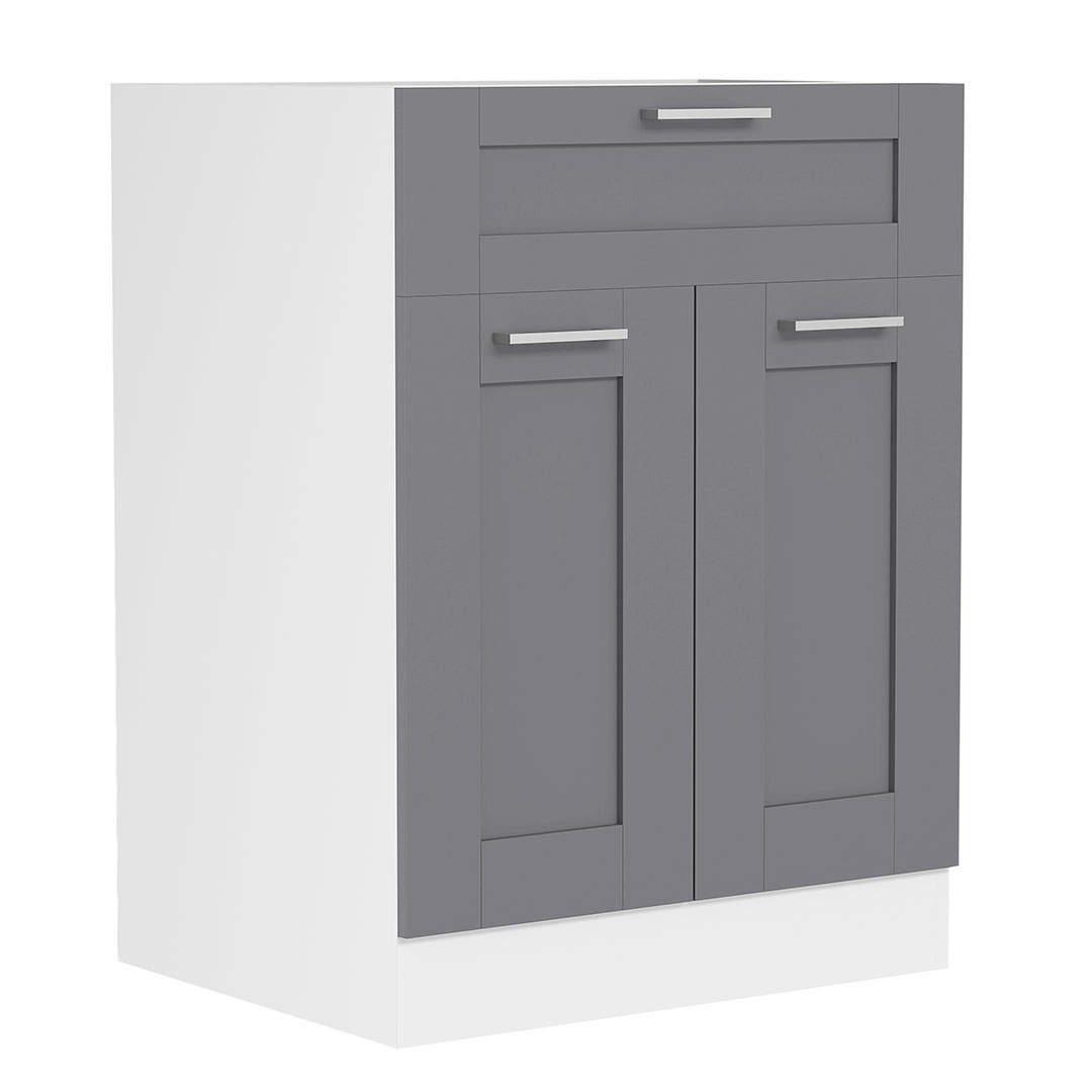 Vcm Colura Küchenunterschrank 60 Cm 2 Türen, 1 Schublade Anthrazit Grau, Weiß.