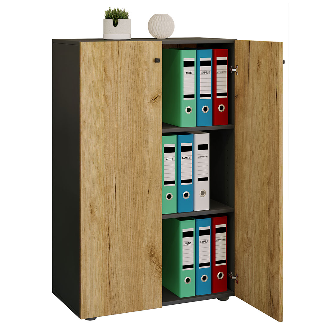 LonaXLDT Büroschrank 2 Türen anthrazit, Eiche dekor.