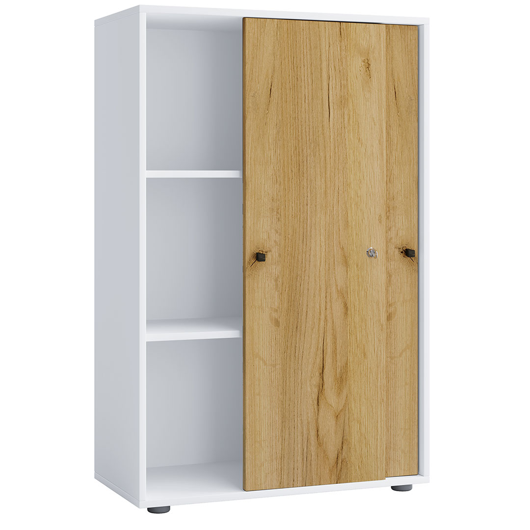 Vcm LonaXLST Büroschrank 2 Türen Weiß, Eiche Dekor.