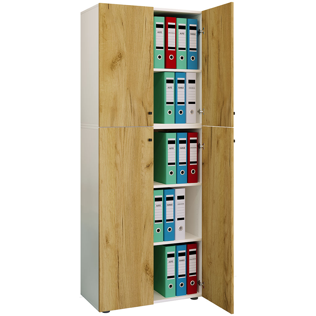 Vcm LonaXXL5DT Büroschrank 4 Türen Weiß, Eiche Dekor.