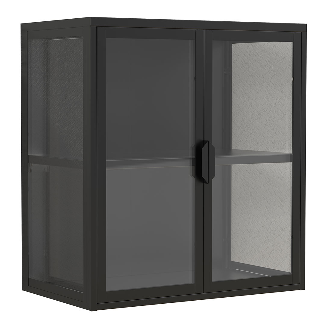 FlokasVS Vitrinenschrank Wandhängend 2 Türen Schwarz.