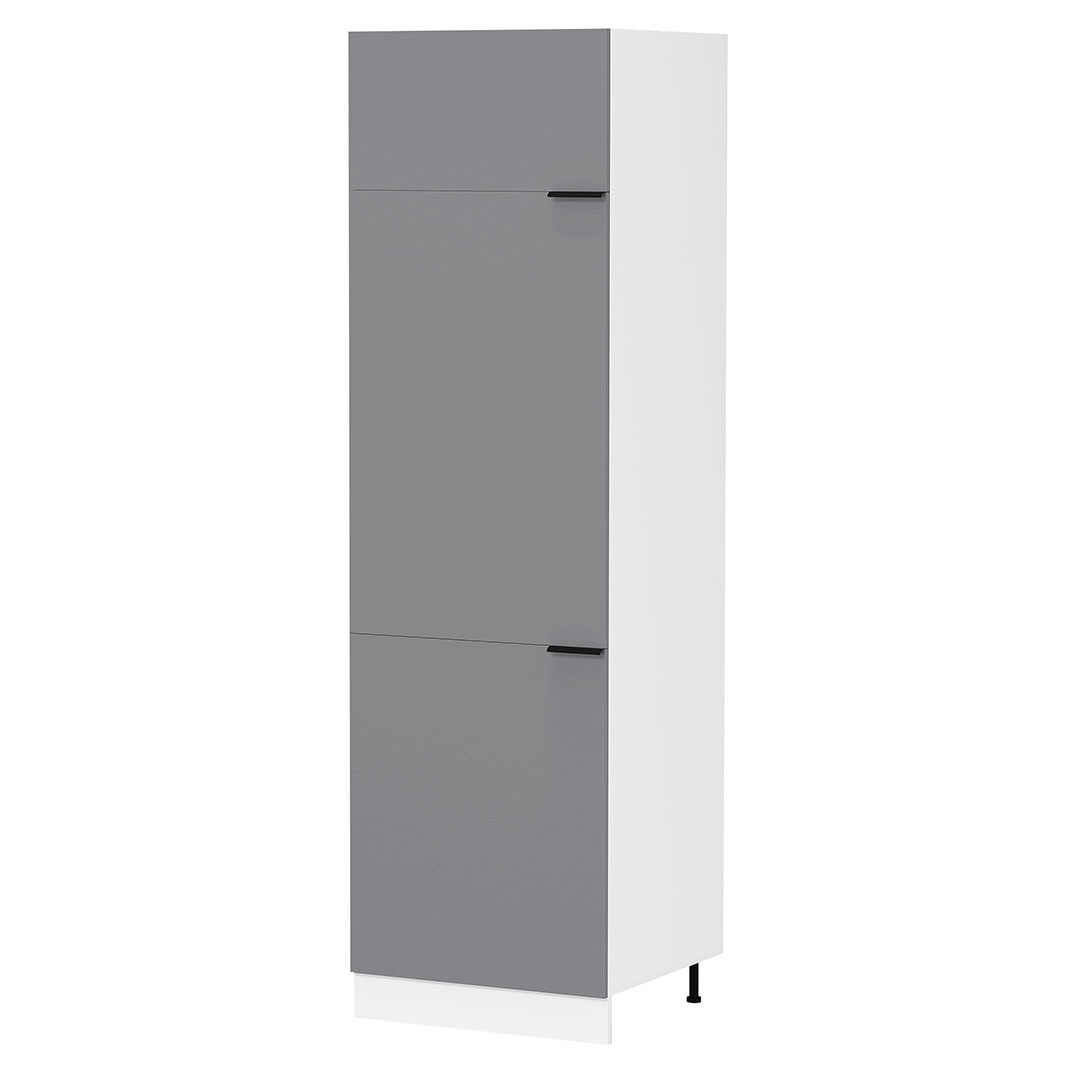 Vcm Fasola Küchenhochschrank 60 Cm 3 Türen Anthrazit Grau, Weiß.