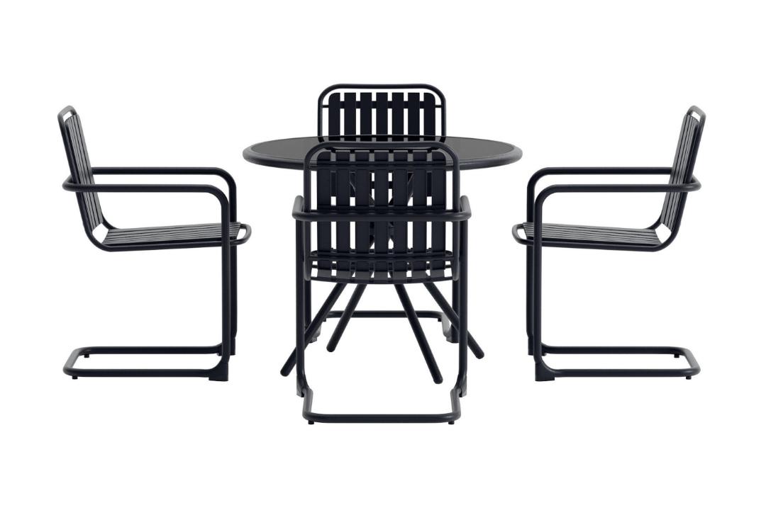 Venture Design Chios Gartenset Tisch 90x90cm 4 Stühle Schwarz.