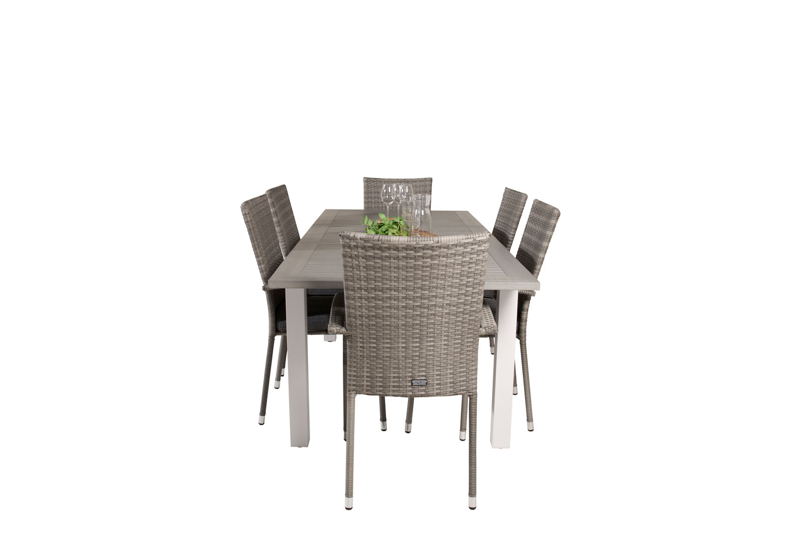 Albany Gartenset Tisch 90x152/210cm und 6 Stühle Anna grau, cremefarben.