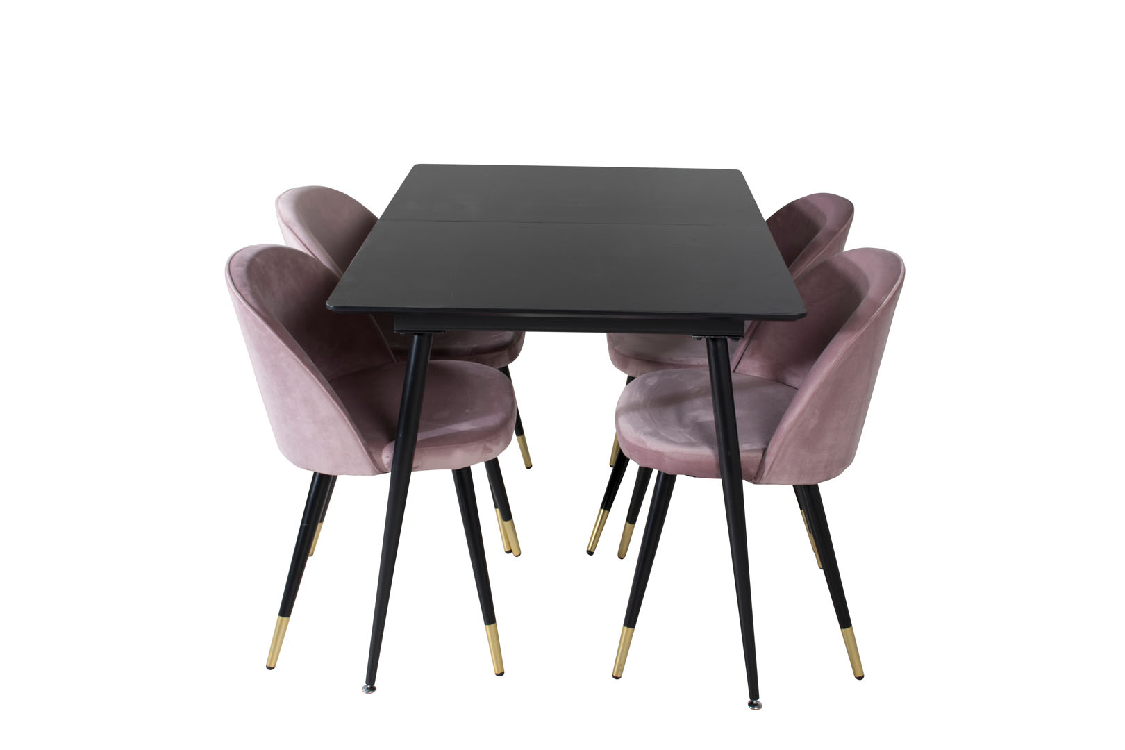 SilarBLExt Essgruppe Esstisch Ausziehbarer Tisch Länge Cm 120 / 160 Schwarz Und 4 Velvet Esszimmerstühle Velour Pink, Schwarz, Messing Dekor.