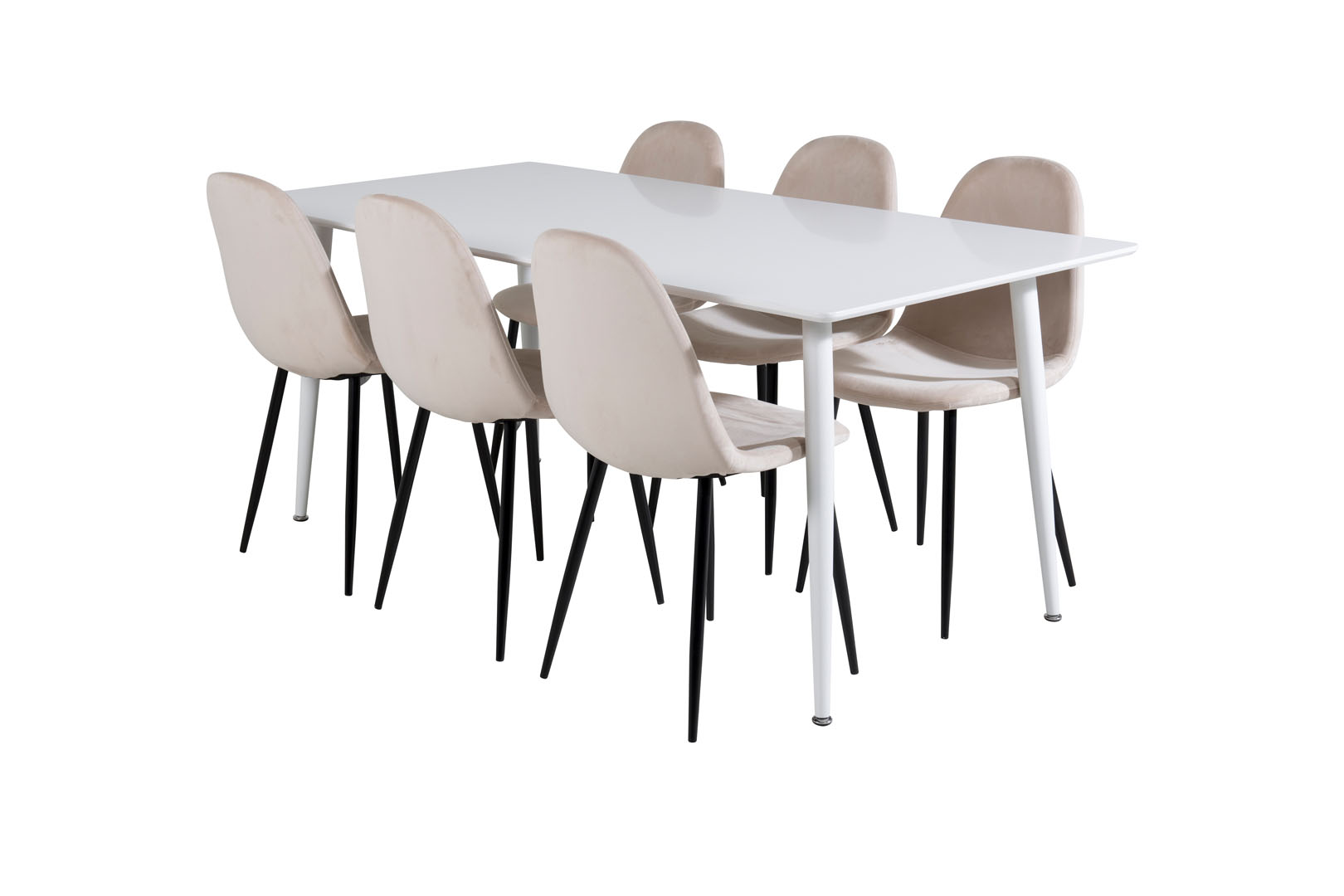 Venture Design Polar180X90WHWH Essgruppe Esstisch Weiß Und 6 Polar Esszimmerstühle Velour Beige.