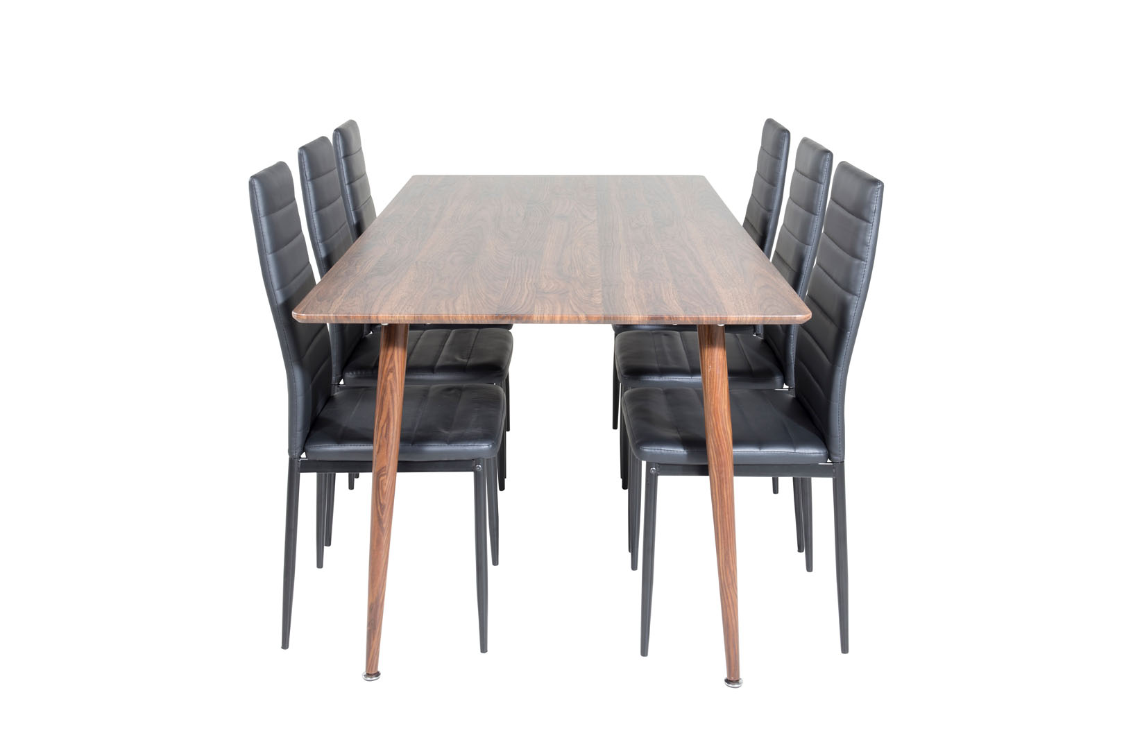 Venture Design Polar180X90WNWN Essgruppe Esstisch Nussbaum Dekor Und 6 Slim High Back Esszimmerstühle Pu Kunstleder Schwarz.